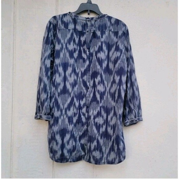Womens Scotch and Soda Blue Ikat Print 3/4 Sleeve Button Back Top Size 3 (L) - Picture 3 of 6